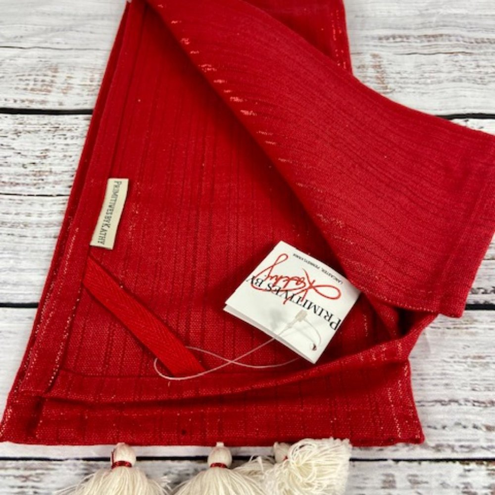 Primitives by Kathy 20 x 27 Inch Red Stripe Joy Christmas Towel w/ Tassels - Picture 2 of 2